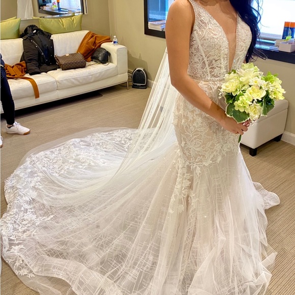 Deep V, Low Back Wedding Dress that Sparkles - Picture 3 of 6